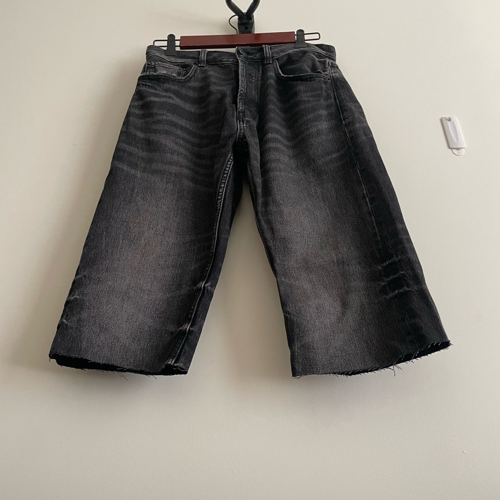 Essentials Washed Black Denim Shorts